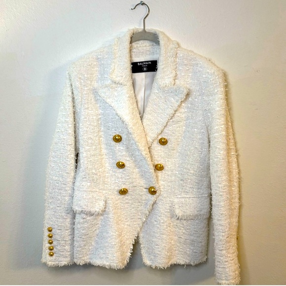 😍Authentic SOLD OUT Balmain subtle white tweed blazer gold buttons size 44 Euro - Picture 4 of 16